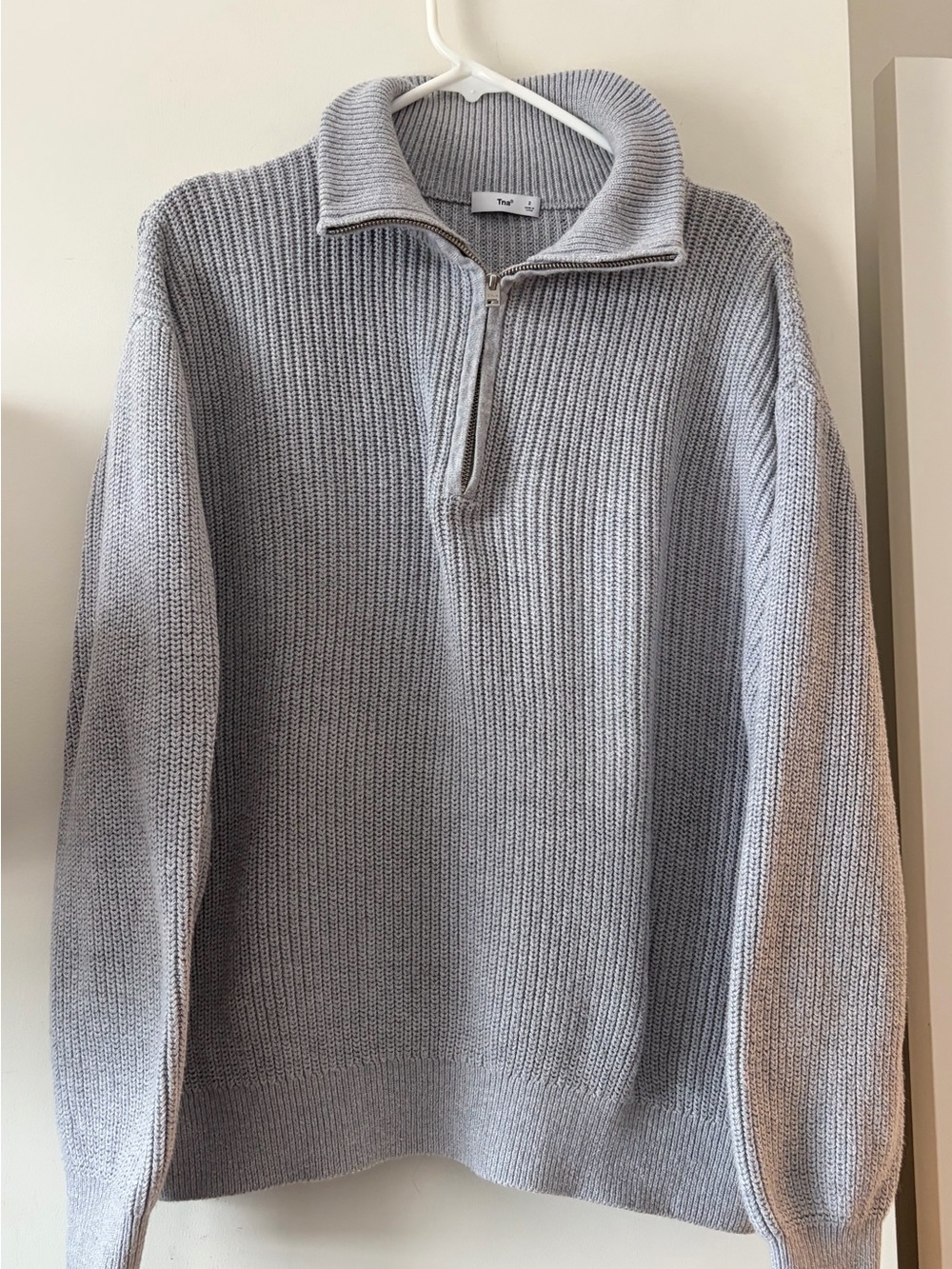 ARITZIA TNA GREY ASHBURY QUARTER ZIP KNIT SWEATER COTTON OVERSIZED SIZE 2 - Picture 3 of 8